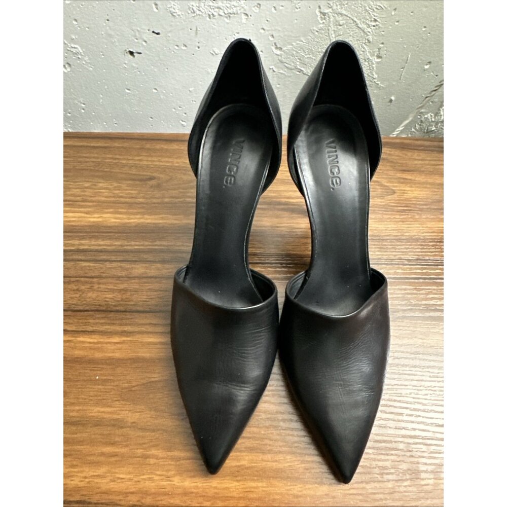 Vince Black Leather Pointed Toe Stiletto Pumps Women's Heels US 10M EU 41.5